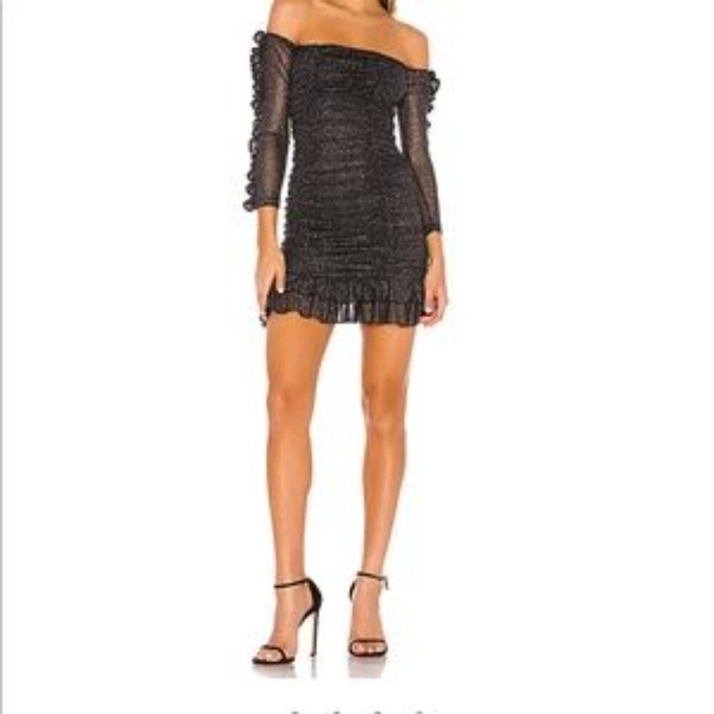 MAJORELLE Black Glitter Long Sleeve Dress